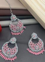 Light Pink Meenkari Earrings With Maang Tikka